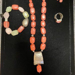 Silpada Rose Quartz Necklace, with Matching Bracelet, Ring and Earrings